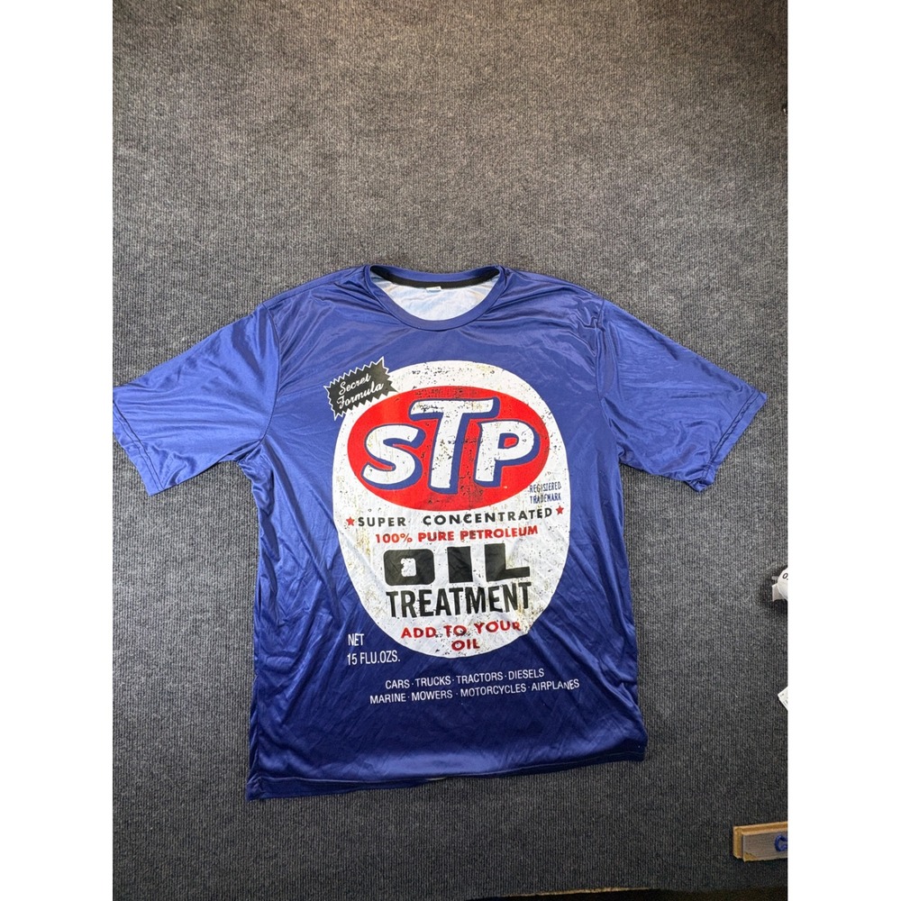 STP Oil Treatment Graphic T-Shirt Mens 3XL Blue Performance Racing Tee Short Slv